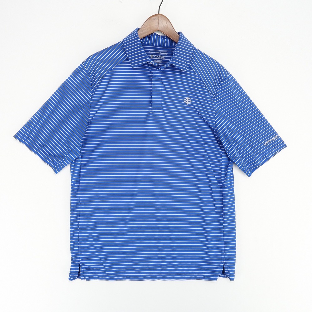 Coolibar Polo Shirt‎ Mens M Blue Striped UPF 50 Plus Sun Protection Short Sleeve